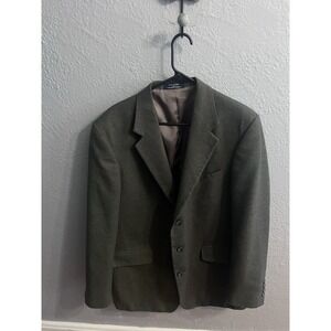 Lands End Sport Coat Mens 44L‎ Green 3 Button 100% Lambs Wool